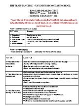 Đề kiểm tra nói học kỳ I môn Tiếng Anh 8 - Năm học 2016-2017 - Trường THCS Thị trấn Tân Châu